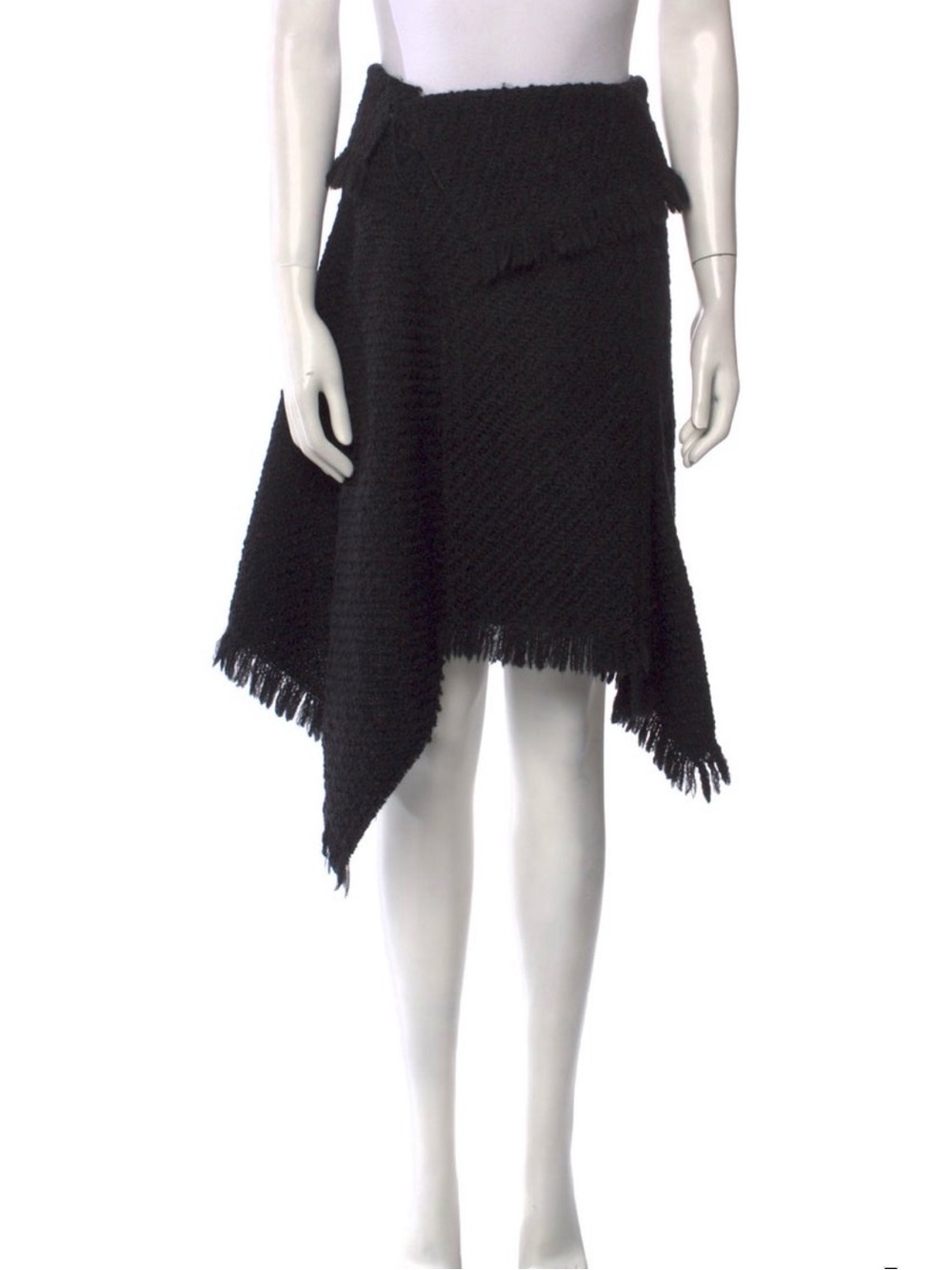 Isabel Marant Black Wrap Asymmetrical Fringed Wool Skirt